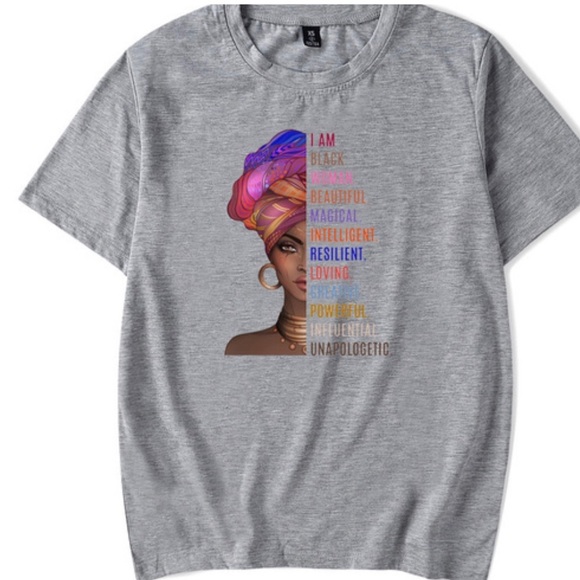 I Am Black Woman Beautiful Magic Intelligent Print T-shirt Gray - Picture 1 of 5